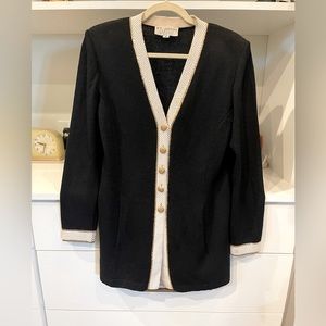 St. John Button Front Cardigan w/ gold buttons and beaded trim